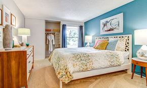 Dublin apartment for rent - a bedroom with a bed and a dresser and a window