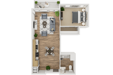 Floor plan for 1 bed, 1 bath, 687 sqft