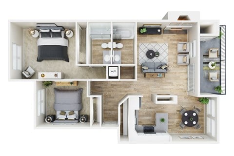 Floor plan for 2 beds, 2 baths, 1010 sqft