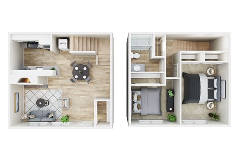 Floor plan for 2 beds, 1 bath, 875 sqft