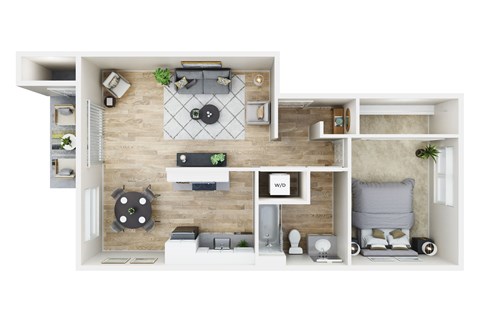 Floor plan for 1 bed, 1 bath, 667 sqft