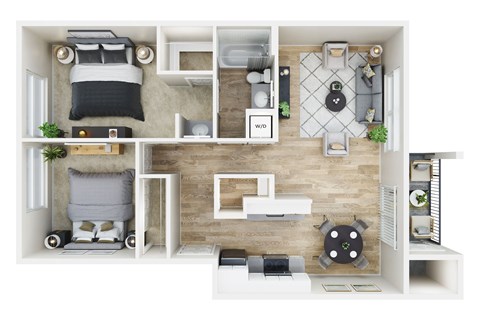 Floor plan for 2 beds, 1 bath, 845 sqft