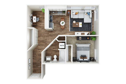 Floor plan for 1 bed, 1 bath, 790 sqft