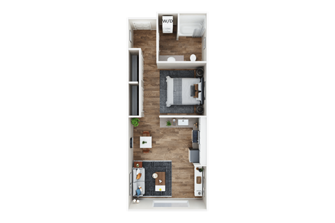 Floor plan for studio, 1 bath, 590 sqft