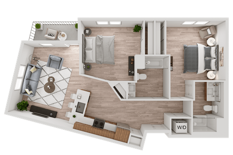 Floor plan for 2 beds, 2 baths, 1118 sqft