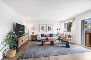 Fremont apartment for rent - A living room with a television, sofas, and a rug.