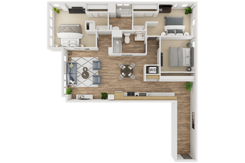 Floor plan for 3 beds, 2 baths, 1446 sqft