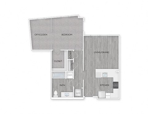 Floor plan for 1 bed, 1 bath, 916 sqft