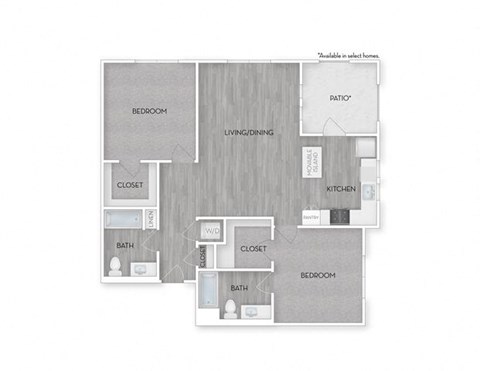 Floor plan for 2 beds, 2 baths, 1300 sqft