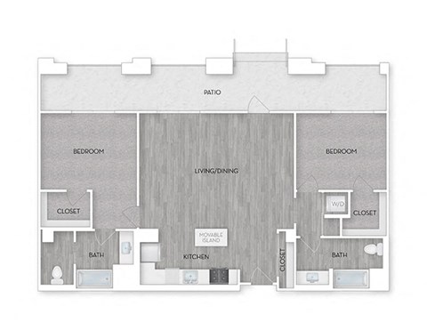 Floor plan for 2 beds, 2 baths, 1192 sqft