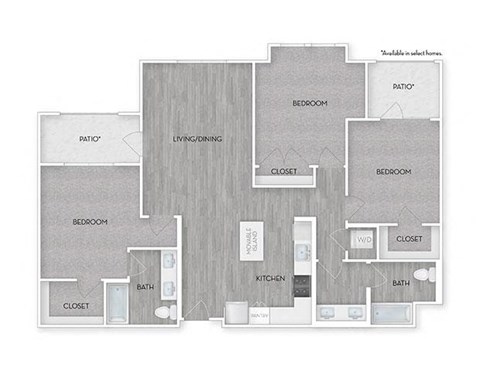 Floor plan for 3 beds, 2 baths, 1413 sqft