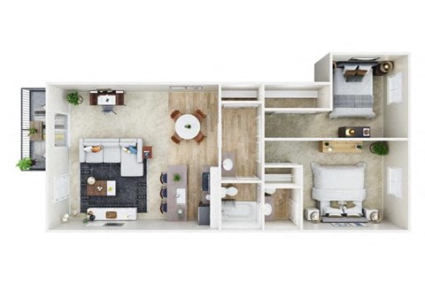 Floor plan for 2 beds, 1.5 baths, 860 sqft