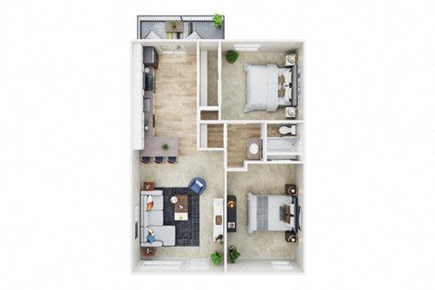 Floor plan for 2 beds, 1 bath, 980 sqft