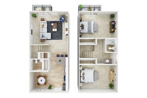 Floor plan for 2 beds, 1.5 baths, 1185 sqft