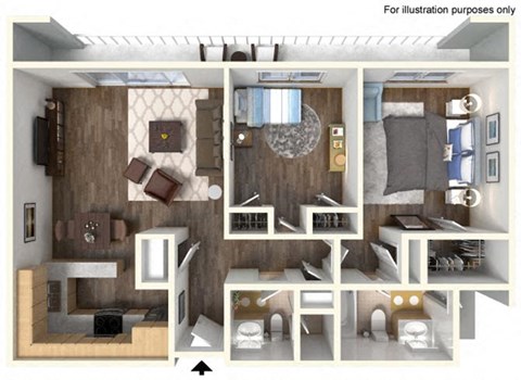 Floor plan for 2 beds, 2 baths, 945 sqft