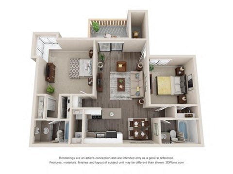 Floor plan for 2 beds, 2 baths, 936 sqft