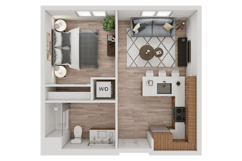 Floor plan for 1 bed, 1 bath, 533 sqft
