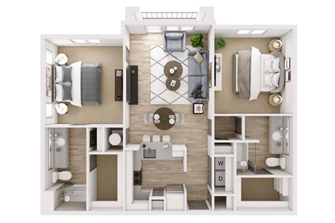 Floor plan for 2 beds, 2 baths, 1118 sqft