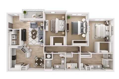 Floor plan for 3 beds, 2 baths, 1652 sqft