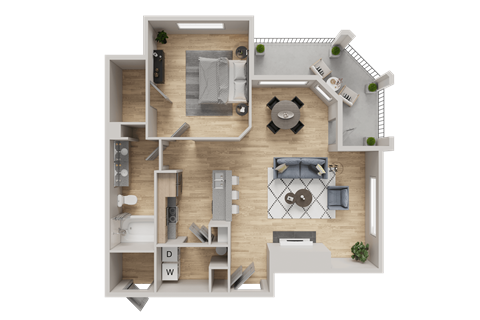 Floor plan for 1 bed, 1 bath, 779 sqft