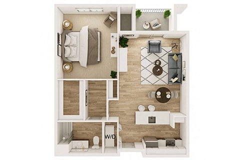 Floor plan for 1 bed, 1 bath, 739 sqft
