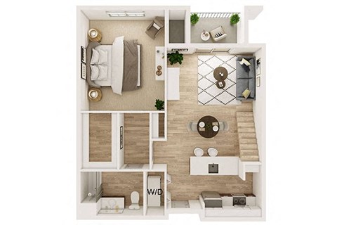 Floor plan for 1 bed, 1 bath, 739 sqft