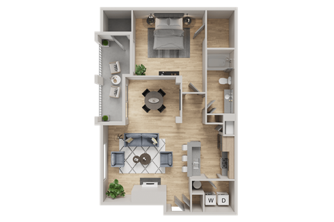 Floor plan for 1 bed, 1 bath, 793 sqft