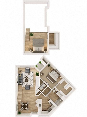 Floor plan for 1 bed, 1 bath, 1015 sqft