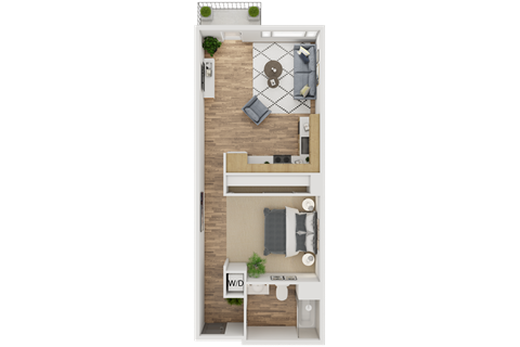 Floor plan for studio, 1 bath, 620 sqft