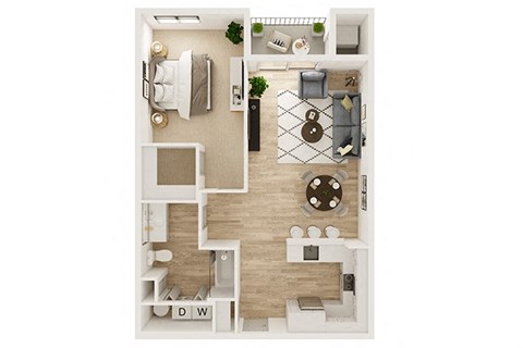 Floor plan for 1 bed, 1 bath, 810 sqft