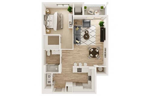 Floor plan for 1 bed, 1 bath, 772 sqft