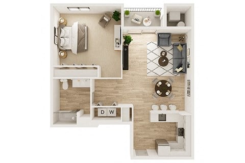 Floor plan for 1 bed, 1 bath, 781 sqft