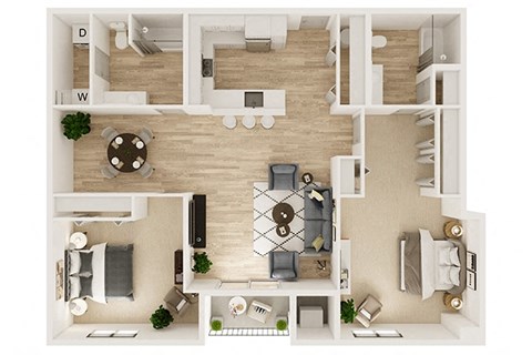 Floor plan for 2 beds, 2 baths, 1346 sqft