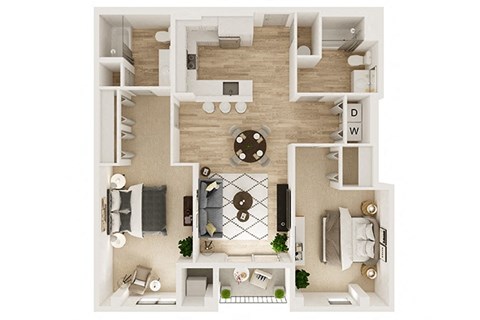 Floor plan for 2 beds, 2 baths, 1106 sqft