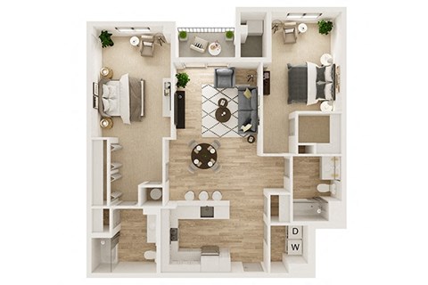 Floor plan for 2 beds, 2 baths, 1171 sqft