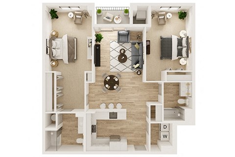Floor plan for 2 beds, 2 baths, 1150 sqft