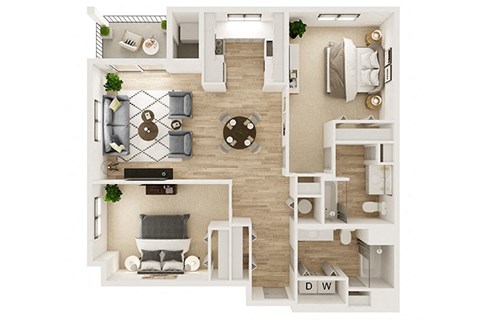 Floor plan for 2 beds, 2 baths, 1095 sqft