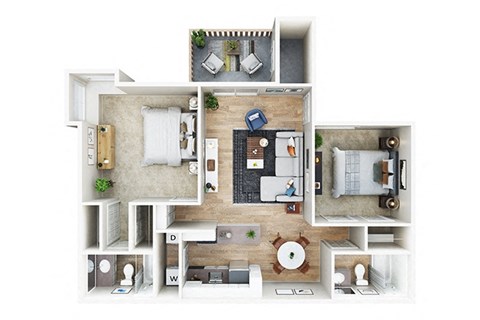 Floor plan for 2 beds, 2 baths, 936 sqft