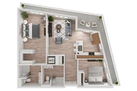 Floor plan for 2 beds, 2 baths, 1010 sqft