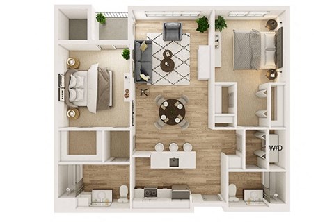 Floor plan for 2 beds, 2 baths, 998 sqft