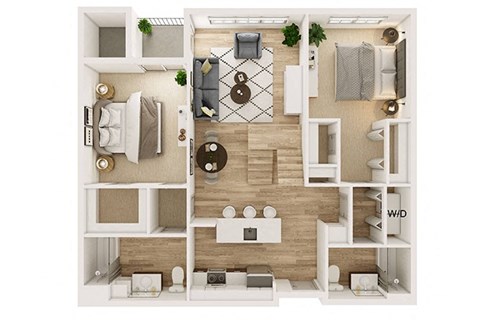 Floor plan for 2 beds, 2 baths, 1108 sqft
