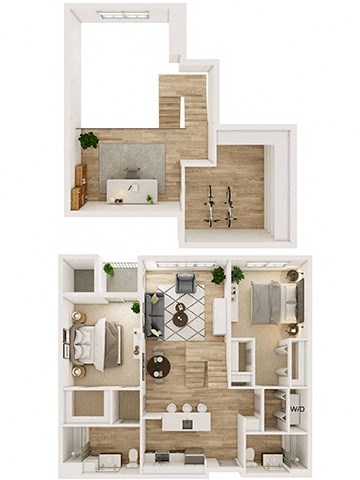 Floor plan for 2 beds, 2 baths, 1108 sqft