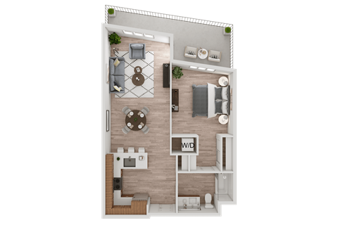 Floor plan for 1 bed, 1 bath, 772 sqft