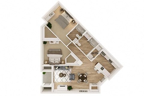 Floor plan for 2 beds, 2 baths, 1007 sqft