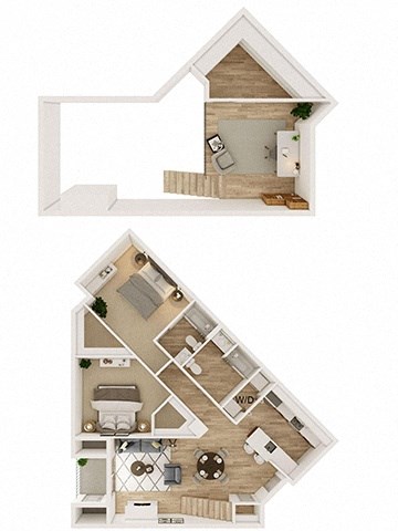 Floor plan for 2 beds, 2 baths, 1147 sqft
