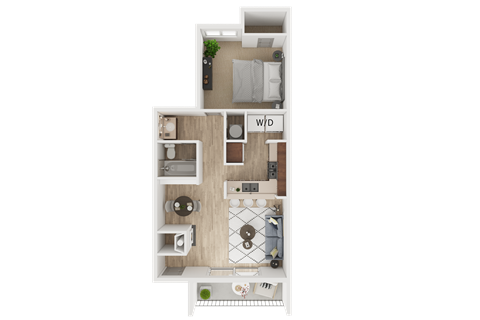 Floor plan for 1 bed, 1 bath, 680 sqft