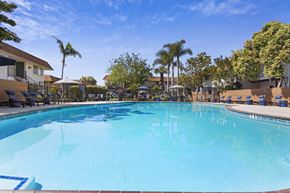 Camarillo apartment for rent - a large swimming pool with lounge chairs and umbrellas in front of a hotel