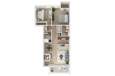 Floor plan for 2 beds, 2 baths, 870 sqft