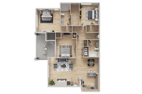 Floor plan for 3 beds, 2 baths, 1362 sqft