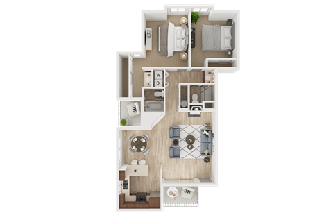 Floor plan for 2 beds, 2 baths, 1090 sqft